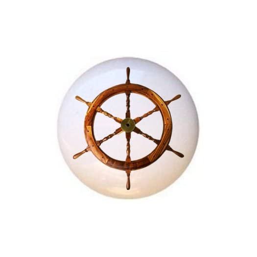 Ship Helm Wheel Design #01 - Nautical - DECORATIVE Glossy CERAMIC Cupboard Cabinet PULLS Dresser Drawer KNOBS