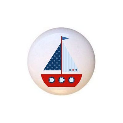 Ship Design #03 Red White Blue - Nautical - DECORATIVE Glossy CERAMIC Cupboard Cabinet PULLS Dresser Drawer KNOBS
