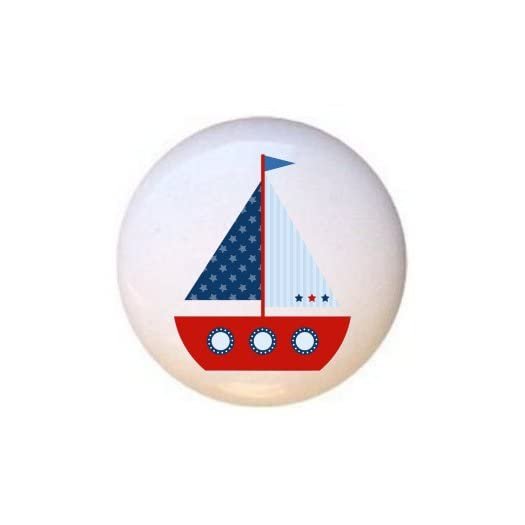 Ship Design #03 Red White Blue - Nautical - DECORATIVE Glossy CERAMIC Cupboard Cabinet PULLS Dresser Drawer KNOBS