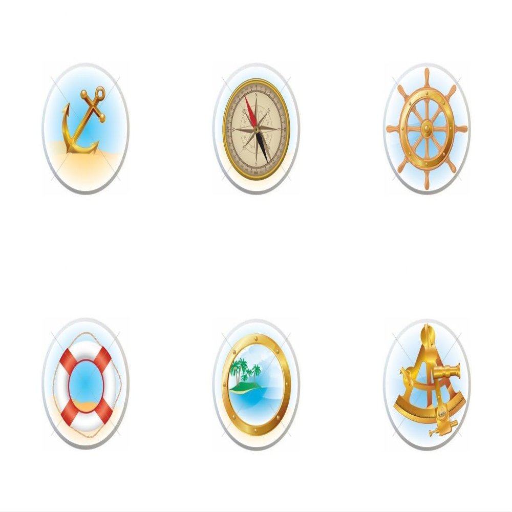 Set of 6 KNOBS - Anchor Compass Ship Wheel Helm Life Preserver Porthole Sextant - Nautical Elements - Decorative Glossy Ceramic Cupboard Cabinet PULLS Dresser Drawer KNOBS