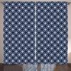 Ambesonne Indigo Curtains, Trellis Inspired Pattern Quatrefoil Circles Moroccan Style Tile Theme Image, Living Room Bedroom Window Drapes 2 Panel Set, 108" X 63", Indigo and White view 1