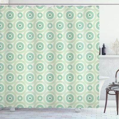 Ambesonne Mint Shower Curtain, Retro Disc Shaped Inner Circles with Nostalgic Featured Geometric Graphic, Cloth Fabric Bathroom Decor Set with Hooks, 69" W x 84" L, Seafoam Almond Green