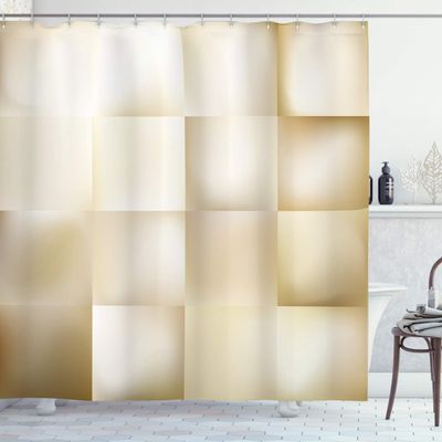 Ambesonne Ivory Shower Curtain, Abstract Square Shaped Geometric Fractal Pattern Modern Shady Tone Display, Cloth Fabric Bathroom Decor Set with Hooks, 69" W x 84" L, Cream Beige