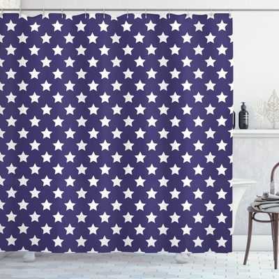 Ambesonne Navy Shower Curtain, Bunch of Star USA American Flag Proud National Graphic Design, Cloth Fabric Bathroom Decor Set with Hooks, 69" W x 84" L, Purple White