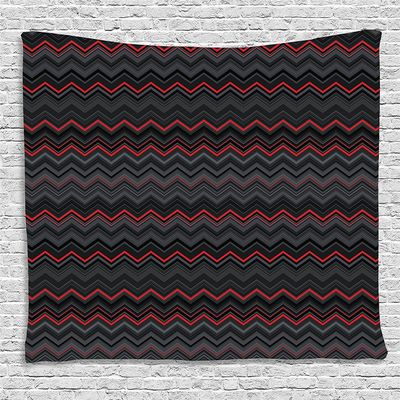 Ambesonne Abstract Tapestry, Horizontal Zigzag Chevron Design with Bold Thin Print, Wide Wall Hanging for Bedroom Living Room Dorm, 80" X 60", Charcoal Grey Pale Grey
