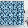 Ambesonne Aloha Shower Curtain, Hibiscus Hawaiian Tropical Island Flowers Petals and Buds Leaves Art Print, Cloth Fabric Bathroom Decor Set with Hooks, 69" W x 70" L, Dark Blue Sky Blue view 1