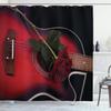Ambesonne Abstract Shower Curtain, Spanish Musician Portugal Hand Made Guitar with Romance Theme Love Rose, Cloth Fabric Bathroom Decor Set with Hooks, 69" W x 75" L, White Ruby view 1