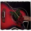 Ambesonne Abstract Shower Curtain, Spanish Musician Portugal Hand Made Guitar with Romance Theme Love Rose, Cloth Fabric Bathroom Decor Set with Hooks, 69" W x 75" L, White Ruby view 2