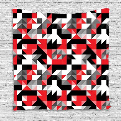 Ambesonne Abstract Tapestry, Abstract Geometric Half Triangles Squares Maze Inspired Image, Wall Hanging for Bedroom Living Room Dorm Decor, 60" X 80", Charcoal Vermilion