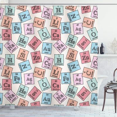 Ambesonne Periodic Table Shower Curtain, Sketch Style Chemistry Elements Science Camp Art Print, Cloth Fabric Bathroom Decor Set with Hooks, 69" W x 75" L, Pale Pink Blue and Green