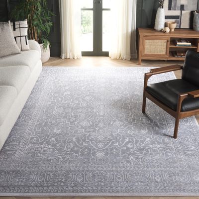 SAFAVIEH Reflection Collection Area Rug - 6'7" Square, Light Grey & Cream, Non-Shedding & Easy Cleaning, Ideal for Living Room, Bedroom (RFT670C)