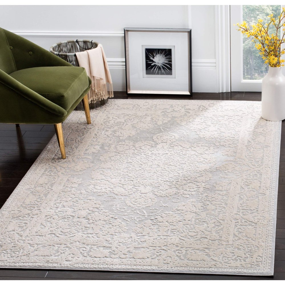 SAFAVIEH Reflection Collection Area Rug - 6'7" Square, Light Grey & Cream, Non-Shedding & Easy Cleaning, Ideal for Living Room, Bedroom (RFT664C)