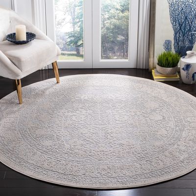 SAFAVIEH Reflection Collection Area Rug - 6'7" Round, Light Grey & Cream, Non-Shedding & Easy Cleaning, Ideal for Living Room, Bedroom (RFT663C)