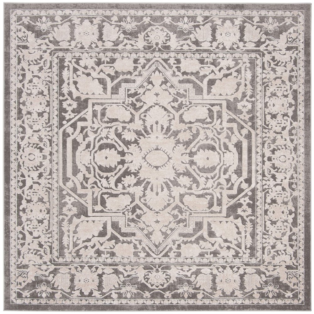 SAFAVIEH Reflection Collection Area Rug - 6'7" Square, Dark Grey & Cream, Non-Shedding & Easy Cleaning, Ideal for Living Room, Bedroom (RFT665B)