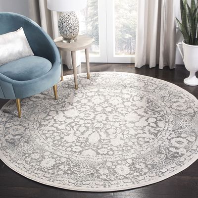 SAFAVIEH Reflection Collection Area Rug - 6'7" Round, Dark Grey & Cream, Non-Shedding & Easy Cleaning, Ideal for Living Room, Bedroom (RFT667B)