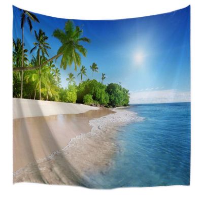 A.Monamour Tropical Island Palm Tree Blue Ocean Seaside Summer Vacation Beach Scenery Print Textile Tapestry Wall Hangings Decors for Living Room 153x130cm/60 x51