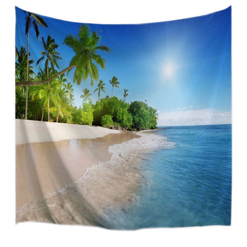 A.Monamour Tropical Island Palm Tree Blue Ocean Seaside Summer Vacation Beach Scenery Print Textile Tapestry Wall Hangings Decors for Living Room 153x130cm/60 x51