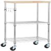 Amazon Basics Portable Kitchen 3-Tier Storage Rack on Caster Wheels with Adjustable 2 Shelves, 175 Pound Capacity, 21 x 15 x 36.7 inches (LxWxH), Wood/Chrome view 1