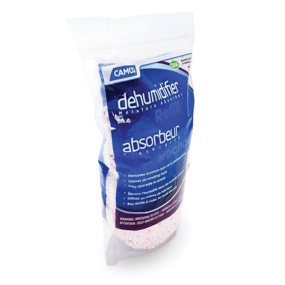 Camco 44284 Moisture Absorber Refill - Resealable Bag, Absorbs Up to 3X Its Weight in Water, Reduces Moisture and Humidity in Offices, Closets, Bathrooms, Kitchens, Boats, RVs and More - 42 oz