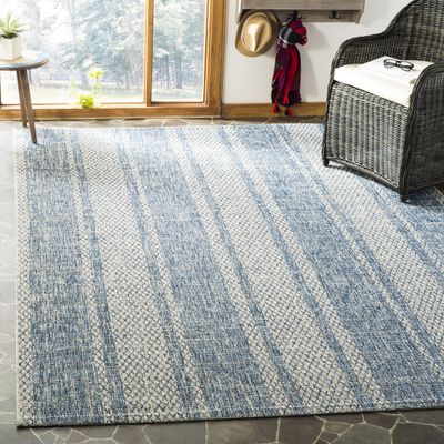 SAFAVIEH Washable Rug Outdoor Courtyard Collection - 8' x 11', Light Grey & Blue, Non-Shedding & Easy Cleaning, Ideal for Patio, Backyard, Mudroom (CY8736-36812)