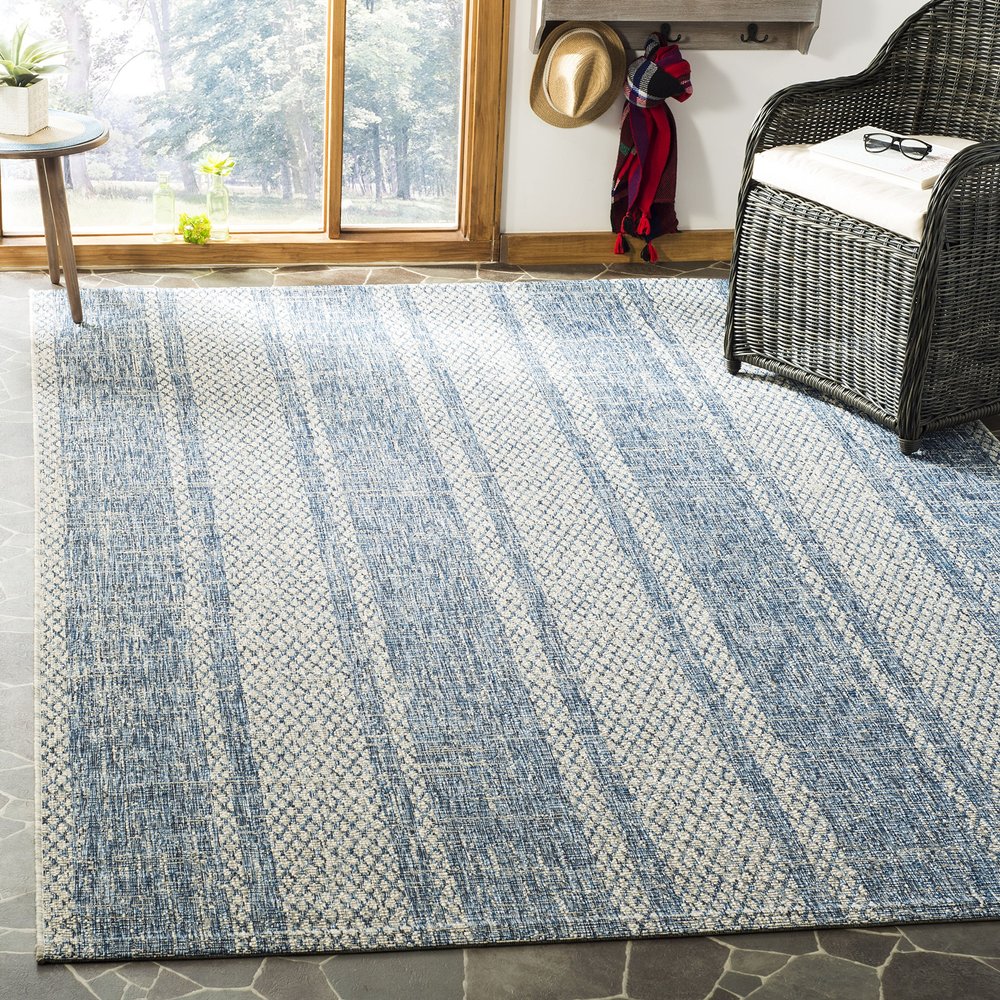 SAFAVIEH Washable Rug Outdoor Courtyard Collection - 8' x 11', Light Grey & Blue, Non-Shedding & Easy Cleaning, Ideal for Patio, Backyard, Mudroom (CY8736-36812)
