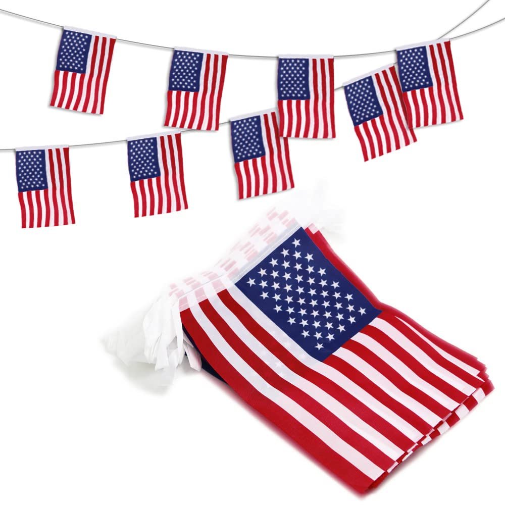 Anley US National American String Pennant Flags, Patriotic Events 4th of July Independence Day Decoration Sports Bars - 33 Feet 38 Flags