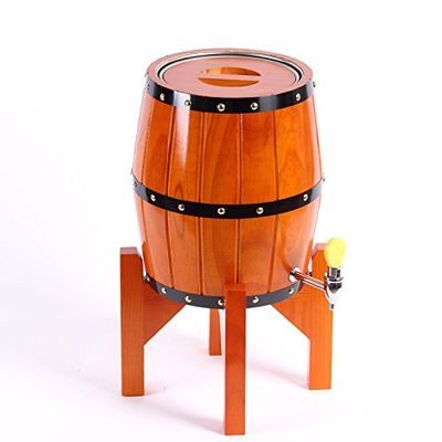Aimee_JL Wooden Beers Barrels with Stainless Steel Wine Barrels for Storage Wine/Beer/Whiskey (3L, Red)