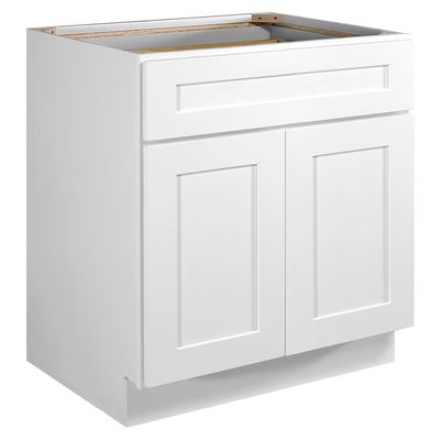 Design House Brookings Shaker Fully Assembled Base Kitchen Cabinet B30, 30 W x 24 D x 34.5 H, Painted White, Solid Wood, Design House, 613182