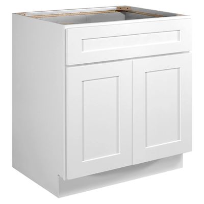 Design House Brookings Shaker Fully Assembled Sink Base Kitchen Cabinet SB30, 30 W x 24 D x 34.5 H, Painted White, Solid Wood, Design House, 613273