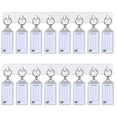 Acrimet Key Tag Rack w/ 8 Keyring Tags (Self-Adhesive Key Storage Rack) (2 Pack) (White with Crystal Color)