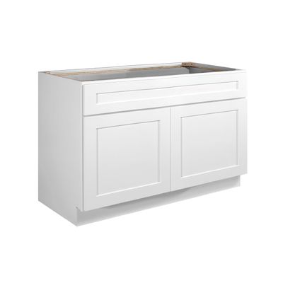 Design House Brookings Shaker Fully Assembled Sink Base Kitchen Cabinet SB48, 48 W x 24 D x 34.5 H, Painted White, Solid Wood, Design House, 613315