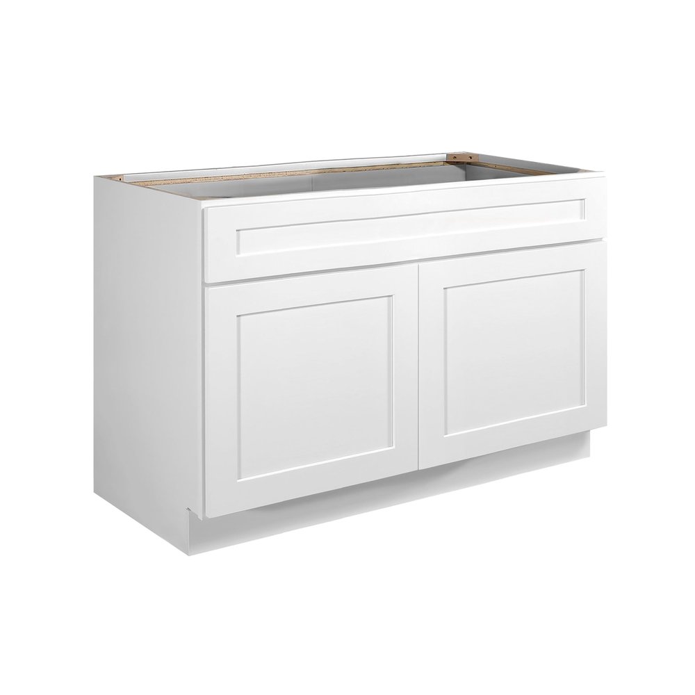 Design House Brookings Shaker Fully Assembled Sink Base Kitchen Cabinet SB48, 48 W x 24 D x 34.5 H, Painted White, Solid Wood, Design House, 613315