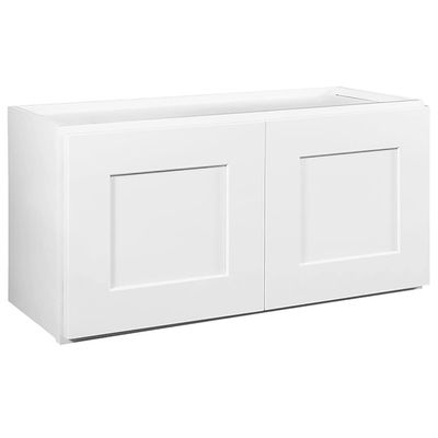 Design House Brookings Shaker Fully Assembled Bridge Wall Kitchen Cabinet W3015, 30 W x 12 D x 15 H, Painted White, Solid Wood, Design House, 613430