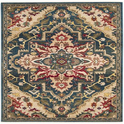 SAFAVIEH Kashan Collection Area Rug - 5'1" x 7'5", Blue & Beige, Traditional Oriental Design, Non-Shedding & Easy Care, Ideal for High Traffic Areas in Living Room, Bedroom (KSN304B)
