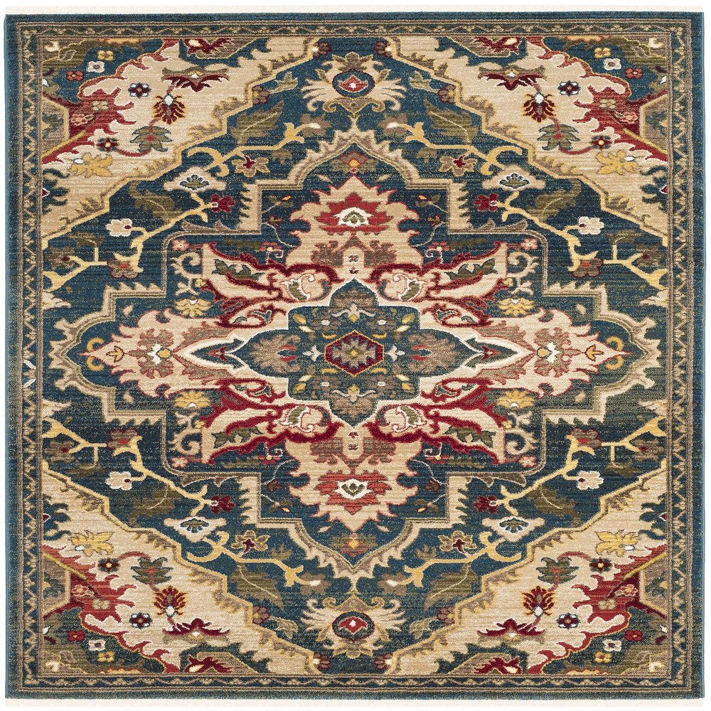 SAFAVIEH Kashan Collection Area Rug - 5'1" x 7'5", Blue & Beige, Traditional Oriental Design, Non-Shedding & Easy Care, Ideal for High Traffic Areas in Living Room, Bedroom (KSN304B)