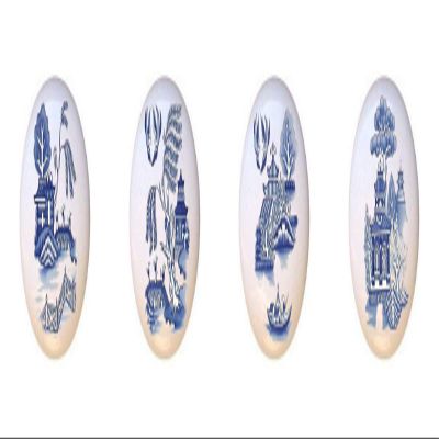 Set of 4 KNOBS - Vintage-Look Blue Willow - Decorative Glossy Ceramic Cupboard Cabinet PULLS Dresser Drawer KNOBS