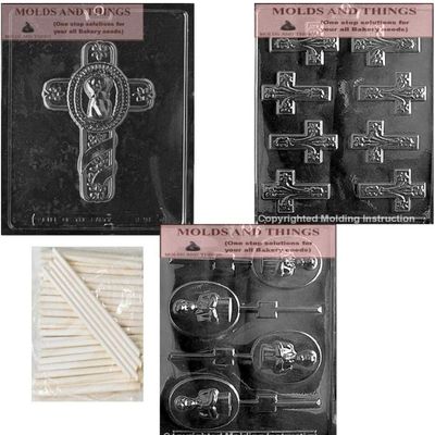 BABY'S BAPTISM CROSS Chocolate Candy Mold, Cross Chocolate Candy Mold, 50 sticks Copyrighted Chocolate Molding Instructions