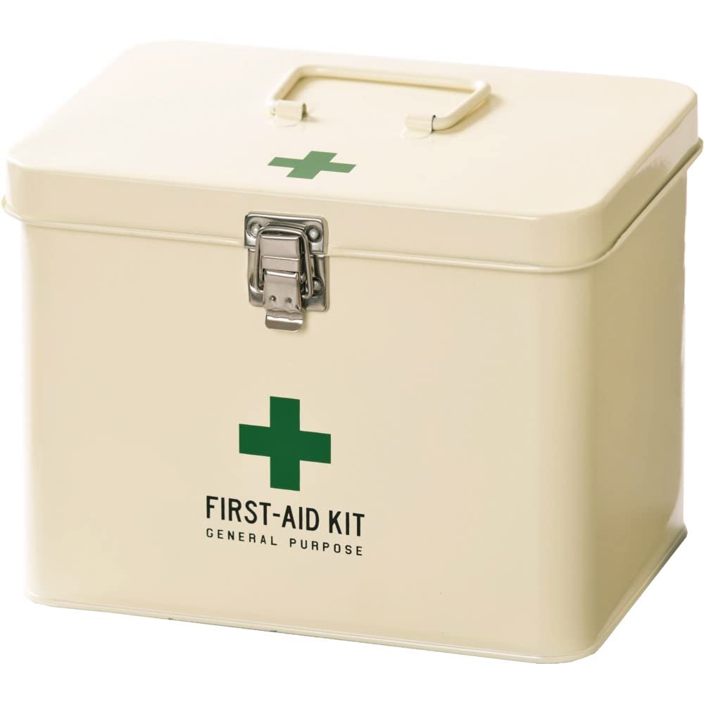 (Kijapan) KK Japan 160007 Medico Tin Stylish First Aid Kit (with Dividers and Tray), Ivory, M Size
