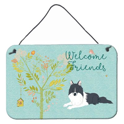 Caroline's Treasures BB7583DS812 Welcome Friends Black White Collie Wall or Door Hanging Prints Aluminum Metal Sign Kitchen Wall Bar Bathroom Plaque Home Decor, 8x12, Multicolor