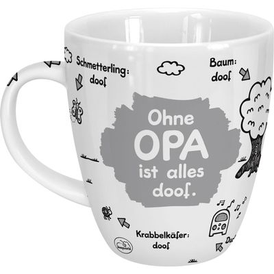 Sheepworld 45136 Printed Mug Ohne Opa ist Alles Doof Porcelain Cake Stand, Multi-Color, 9.5 x 9.5 x 11 cm