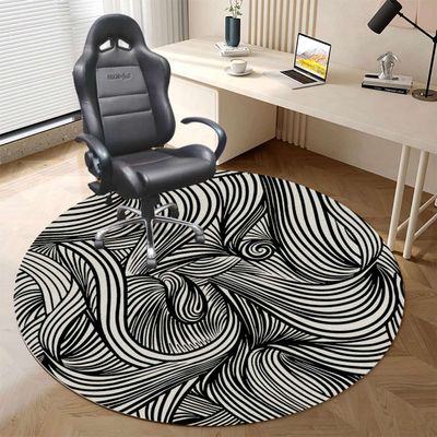 Black White PU Leather Computer Gaming Rolling Chair Mat Abstract Geometrical Modern Zebra Heavy Duty Floor Mats for Computer Desk, Easy Glide for Chairs Zebra Print Diameter 55 in