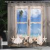 Ambesonne Beach Shower Curtain, Summer Holiday with Seashells Starfish and Palm Tree Ocean Print, Cloth Fabric Bathroom Decor Set with Hooks, 69" W x 84" L, Pale Brown Sky Blue view 3