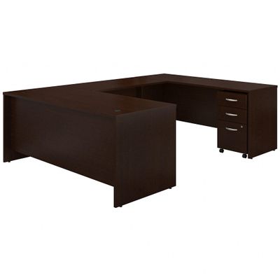 Bush Business Furniture Series C U Shaped Desk with Mobile File Cabinet, 72W x 30D, Mocha Cherry