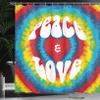 Ambesonne 70s Party Shower Curtain, Peace and Love Groovy Sixties Tie Dye Effect Heart Shaped Abstract Rainbow Print, Cloth Fabric Bathroom Decor Set with Hooks, 69" W x 84" L, Red Blue view 3