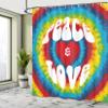 Ambesonne 70s Party Shower Curtain, Peace and Love Groovy Sixties Tie Dye Effect Heart Shaped Abstract Rainbow Print, Cloth Fabric Bathroom Decor Set with Hooks, 69" W x 84" L, Red Blue view 4