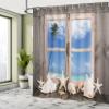 Ambesonne Beach Shower Curtain, Summer Holiday with Seashells Starfish and Palm Tree Ocean Print, Cloth Fabric Bathroom Decor Set with Hooks, 69" W x 75" L, Pale Brown Sky Blue view 4