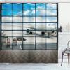 Ambesonne Modern Shower Curtain, China Shangai Airport with Big Jet Plane Traveller Photograph Art Print, Cloth Fabric Bathroom Decor Set with Hooks, 69" W x 70" L, Sky Blue and White view 1