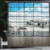 Ambesonne Modern Shower Curtain, China Shangai Airport with Big Jet Plane Traveller Photograph Art Print, Cloth Fabric Bathroom Decor Set with Hooks, 69" W x 70" L, Sky Blue and White view 3