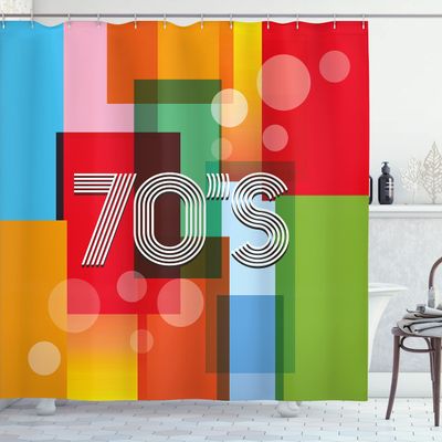 Ambesonne 70s Party Shower Curtain, Retro Groovy Art Backdrop Colorful Geometric Abstract Striped Old Fashioned Love, Cloth Fabric Bathroom Decor Set with Hooks, 69" W x 84" L, Red Orange
