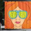 Ambesonne 70s Party Shower Curtain, Red Haired Girl with Sunglasses Retro Typography Hippie with Love and Peace Print, Cloth Fabric Bathroom Decor Set with Hooks, 69" W x 84" L, Marigold Sky Blue Ruby view 3